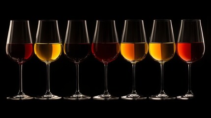 Aufkleber - A variety of wine glasses filled with natural wine showcase different hues, highlighting the diversity of flavors. This tasting reflects a celebration of organic winemaking techniques.