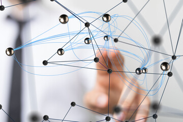 Poster - Global network. Blockchain. 3D illustration. Neural networks and artificial intelligence. Abstract