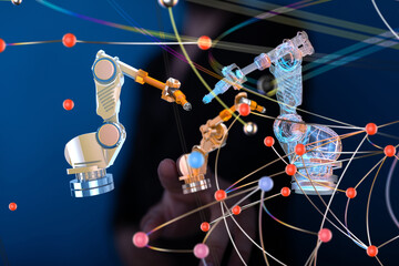 Poster - Neural network 3D illustration. Big data and cybersecurity - 3d