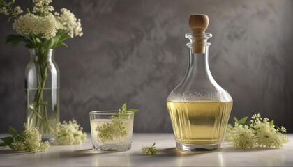 Wall Mural - Elderflower wine in a crystal decanter with a subtle shimmer effect , elderflower, effect, luxurious