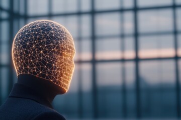 Poster - Digital Representation of a Hackers' Mask Surrounded by a Network Firewall at Dusk