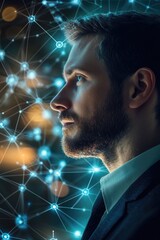 Poster - a businessman analyzing complex data structures