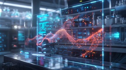 Poster - A high-resolution touchscreen in a lab, displaying a detailed map of neural pathways with interactive elements