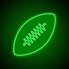 Wall Mural - Rugby ball simple icon. Flat design. Green neon on black background with green light