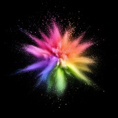 Sticker - Abstract Rainbow Powder Explosion on Black Background, abstract, colorful, explosion ,powder