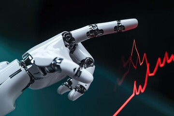 Poster - Robotics technology pointing at safety indicator, suitable for illustrations about automation and innovation