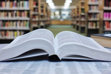 Poster - a personable book sits atop a table in a quiet library, perfect for studying or reading
