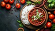 © Nuttaya Nampai - Vibrant Chili Bowl with Rice and Fresh Ingredients on Dark Table