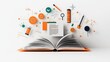 © pengzphoto - Illustration of an open textbook with educational icons modern learning environment graphic design concept knowledge sharing digital era creative visuals