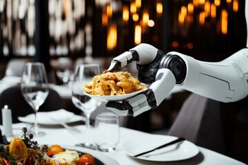 Aufkleber - A robot hand holding a plate of food