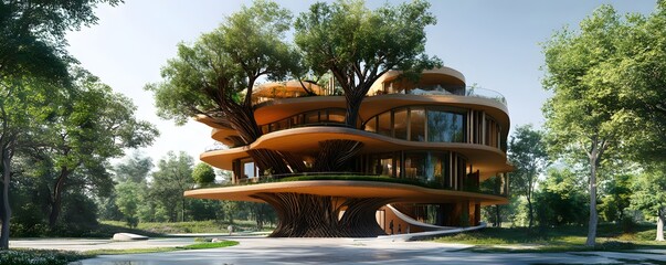 Poster - A stunning modern architectural marvel showcasing a unique design that integrates nature with urban living