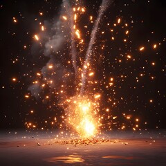 Poster - A stunning visual of a dynamic explosion, showcasing bright sparks and smoke against a dark background