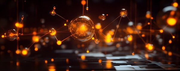 Poster - A stunning visual of interconnected glowing spheres representing advanced technology and innovation. Ideal for themes related to data, science, and futuristic concepts.