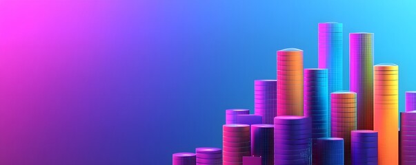 Poster - A vibrant abstract background featuring colorful cylindrical shapes in a gradient of purple and blue, perfect for digital designs, presentations, or modern art projects.
