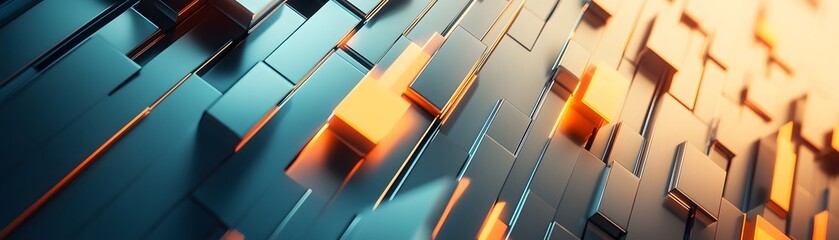 Poster - A vibrant abstract composition showcasing a dynamic interplay of blue and orange geometrical shapes, highlighting modern design and technological innovation.