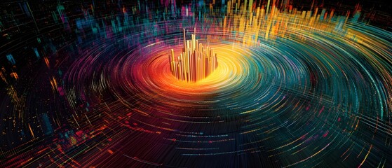 Poster - A vibrant abstract digital visualization representing data flow and connectivity