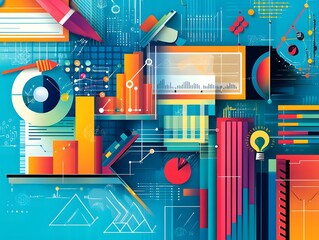 Poster - A vibrant and modern abstract graphic design featuring colorful shapes, charts, and patterns, perfect for business presentations, reports, and creative projects.