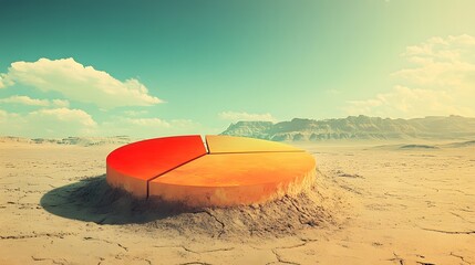 Poster - A vibrant pie chart stands prominently on an arid landscape, symbolizing data visualization in challenging conditions. The vivid colors contrast against the barren background.