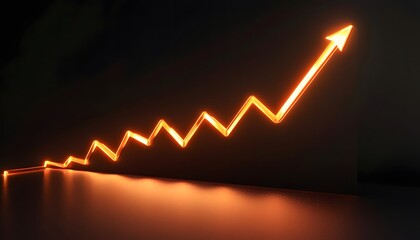 Poster - An upward trending graph illuminated in orange light, symbolizing growth and progress in business or financial performance. Perfect for presentations and financial reports.