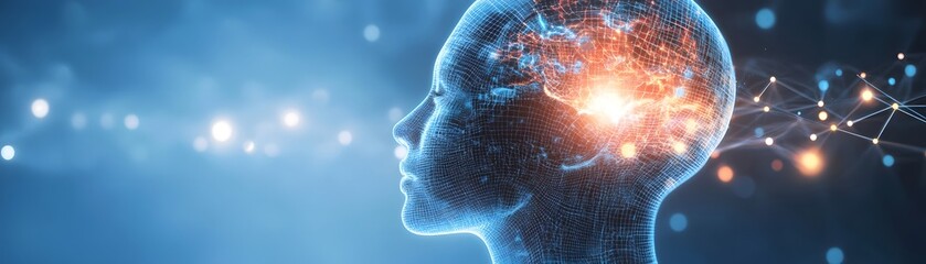 Poster - A captivating depiction of the human brain highlighted with electrical impulses, symbolizing intelligence, creativity, and the connection between thoughts and innovation.
