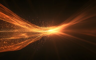 Poster - A dynamic abstract image showing vibrant orange light trails and sparkling particles against a black background, perfect for themes of energy, flow, and creativity.