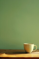 Poster - A simple white cup sits on top of a wooden table, ready for use