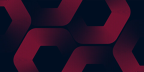 Canvas Print - abstract red hexagon lines on dark background. geometric stripe line art design. minimalist geometri