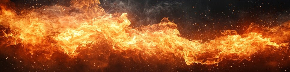 Poster - A current red smoke cloud effect background with a realistic portrayal of fire, fog, and sparks, highlighted by light and powder. The illustration includes flying, glowing particles set against a