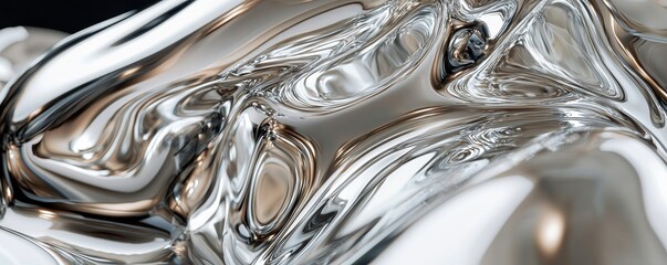 Sticker - Abstract Silver Liquid Metal Swirl 3D Render, Fluid Dynamics, Reflective Surface, Chrome Texture Abstract art, digital art