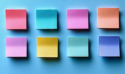 Poster - A series of paper notes, isolated on a white background, displaying a modern realistic blank notepad page on a board or wall, highlighted with colorful sticky tape, functioning as a reminder or task