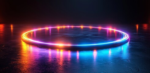 Poster - A modern magic energy sphere with a vortex motion and glowing effect, represented by an abstract light circle and a neon blue ring with streaks and a halo, ideal for game portals.
