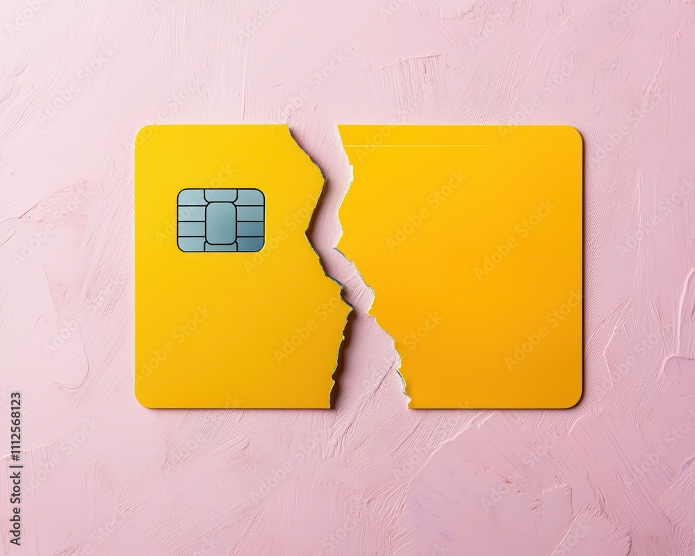 Card Split Vertically Acrylic depiction of a credit card splitting into segments of financial ...