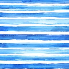 Poster - A seamless pattern with blue stripes, layered on a hand-drawn watercolor background. Stock print design.