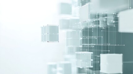 Poster - Abstract digital glass cubes interconnected by a network of lines.