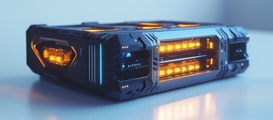 Poster - Futuristic illuminated server rack, technological, and sleek design.