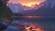 © Alla - A serene sunset scene on a mountain lake, ideal for use in travel or nature-themed projects