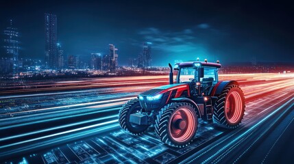 Futuristic Tractor in a Cityscape