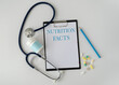 © Pawel - Nutrition Facts text written on the paper with pills, stethoscope and pencil. Medical concept.