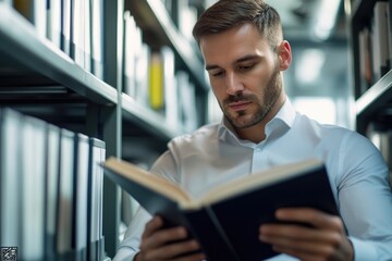 Poster - a person engrossed in a book in a quiet library setting
