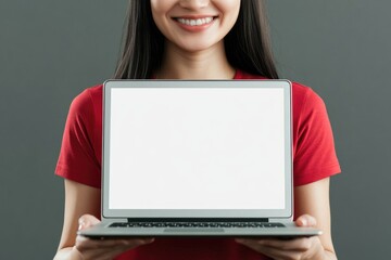 Poster - A person sitting at a desk or table, focusing on their laptop with a blank white screen