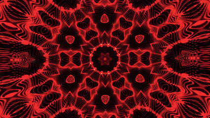 Poster - Seamless pattern with symmetrical design in red tones. Abstract kaleidoscopic geometric pattern. Hypnotic background. Abstract vector illustration.