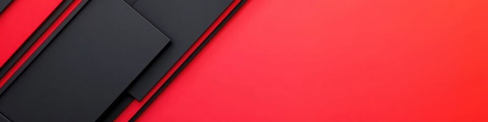 Aufkleber - A modern abstract design featuring bold black shapes against a vibrant red background, creating a striking visual contrast.