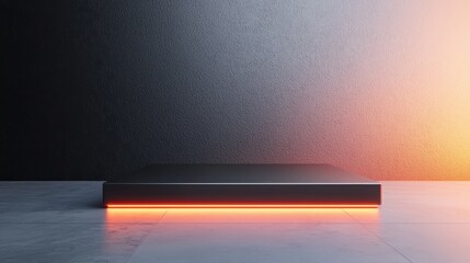 Aufkleber - A sleek, modern platform with an illuminated edge sits against a textured dark wall, creating a futuristic ambiance.