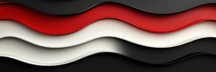 Poster - Abstract wavy layers in black, white, red, and gray create a dynamic visual texture, perfect for backgrounds or design elements.