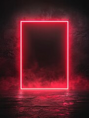 Aufkleber - A glowing red rectangular frame stands against a dark, smoky background, creating a vibrant and mysterious atmosphere.