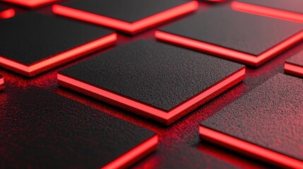 Aufkleber - A close-up view of textured black panels with glowing red edges, creating a modern, high-tech aesthetic suitable for gaming or futuristic designs.