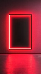 Poster - A dark wall with a glowing red neon frame around a rectangular void, creating a striking visual contrast.