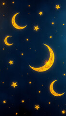 shimmering crescent moons and star