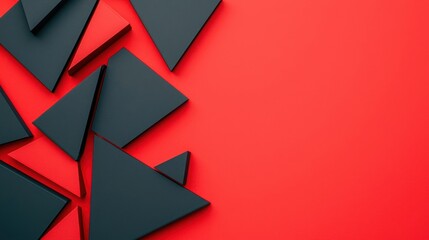 Aufkleber - Abstract composition of black triangles on a vibrant red background, creating a striking visual contrast.