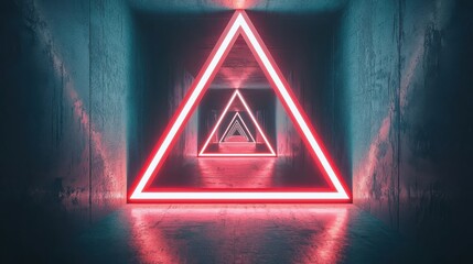 Aufkleber - A glowing neon triangle pattern creates a mesmerizing tunnel effect, blending modern aesthetics with a sense of depth and vibrancy.